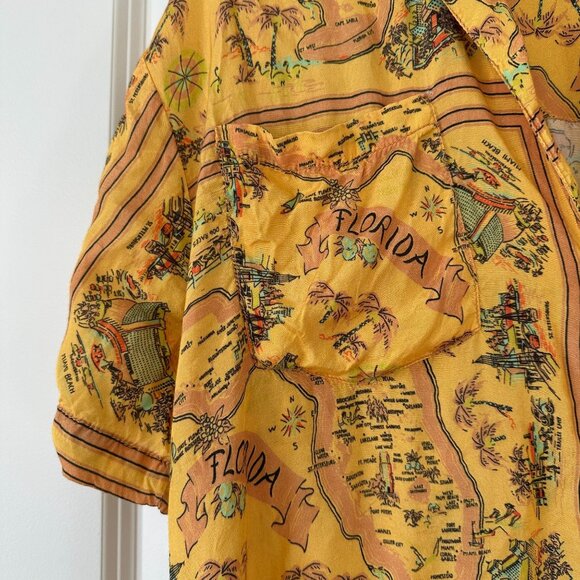 Urban Outfitters UO Gardenia Florida Map Print Button Down Shirt L - Picture 4 of 11